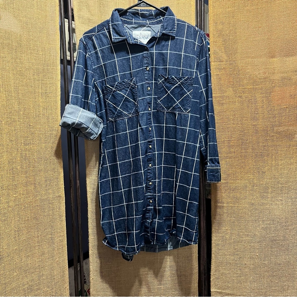 Girl Krazy Blue 3/4 Sleeve Dress Tunic Shirt with Timeless Style Y2K